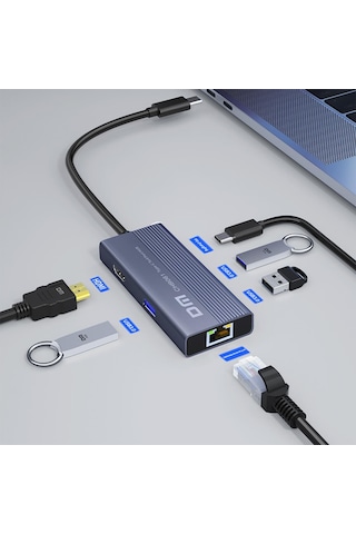 Dm Chb061 Type-c To 4k Hdmı 3 Usb3.0 Gigabit Ethernet Pd 60w Çoklayıcı Hub