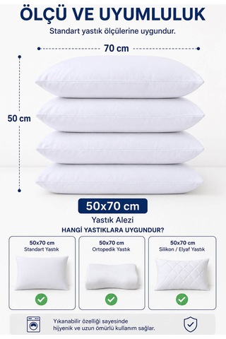 Sıvı Geçirmez Yastık Alezi 4'lü 50x70 Cm Pamuklu Fermuarlı Puresleep Beyaz