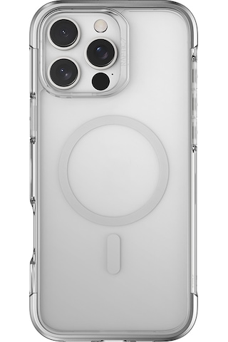 Apple Uyumlu iPhone 16 Pro Kılıf Magsafeli Raptic Air Serisi Airbag Tasarımlı Metal Köşelikli Şeffaf Kapak Gümüş