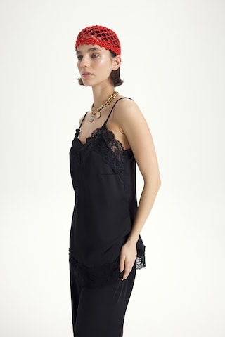 Mai Collection Mai Studios Co. Maris Dantel Detay Siyah Saten Pantolon Takım Siyah