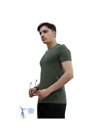Sermoda Erkek Slim Fit V Yaka Tişört - Dar Kesim Basic Günlük T-shirt Haki