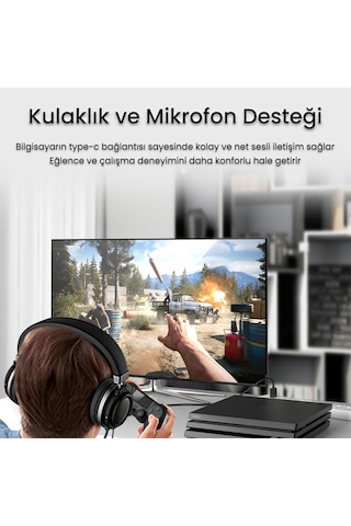 Veggieg Type-c To 3.5mm Aux Ve Mikrofon Dönüştürücü Adaptör Dac Chip Hifi Ses Kartı
