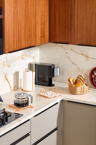 4'lü Turuncu Servis Sunum Seti, Peçetelik, Kağıt Havluluk, Kare Ekmeklik, Nihale - Metal