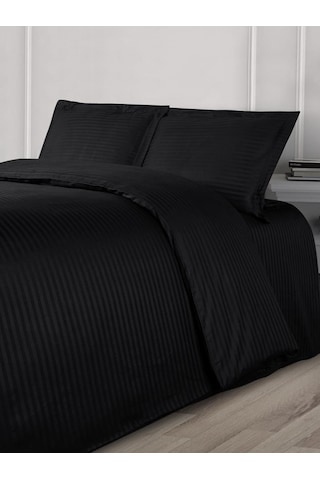 Nevresim Takımı Çizgili Cotton 200x220 Siyah