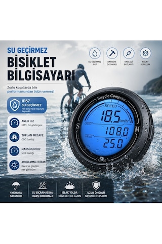 Luve Store Bisiklet Bilgisayarı Km Saati Kablolu Hız Mesafe Ölçer Aydınlatmalı Lcd Ekran Suya Dayanıklı Siyah