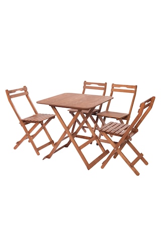 Modermo 4 Kişilik Katlanır Sandalyeli Oturma Grubu - 70x70 Cm Grup B Ceviz