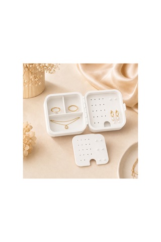 Mini Seyahat Takı Kutusu Küpe Yüzük Kolye Organizeri Bölmeli Taşınabilir 3d Baskı Beyaz