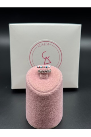 Gümüş Kaplama Nazar Boncuklu Taşlı Earcuff Küpe Gold Kaplama Kıkırdak Küpe Gümüş - Mavi