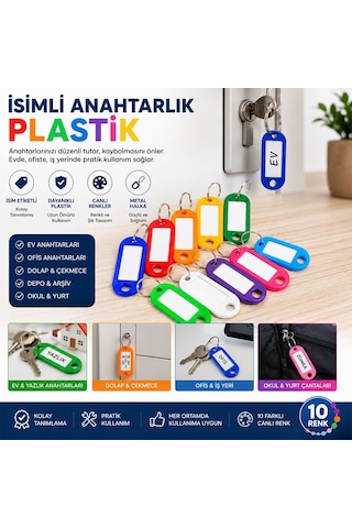 Krt İsimli Plastik Anahtarlık- 100'li Paket Çok Renkli