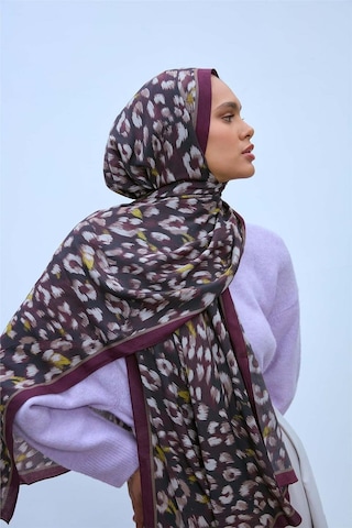 Silk Home Eco Viscose Leopar Desen Şal 6001 Mürdüm-siyah-vizon