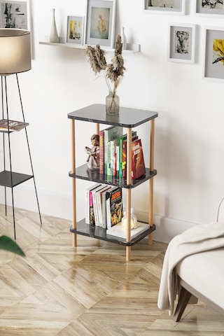 3 Raflı Ahşap Kitaplık Raf Ahşap Gazetelik Ayakkabılık -siyah