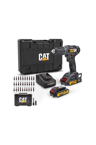 Cat Dx155.1set 18 Volt/2.0ah Li-ion Çift Akülü Profesyonel Şarjlı Darbeli Matkap + Da01901 32 Parça Vidalama Uç Seti