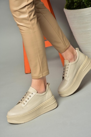 Fox Shoes P274117509 Bej Yüksek Tabanlı Kadın Spor Ayakkabı Sneakers Bej
