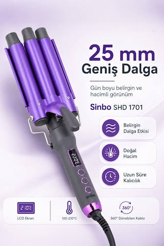 Shd 1701 Dijital Su Dalgası Saç Maşası Lcd Ekranlı 3 Lü Seramik 25 Mm Saç Şekillendirici