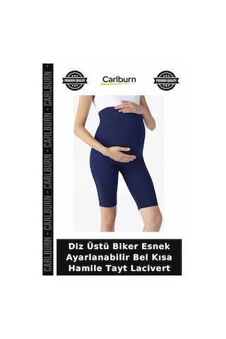 Carlburn Diz Üstü Biker Esnek Ayarlanabilir Bel Kısa Hamile Tayt Lacivert Ev İçi Giyim Eşyası Stil