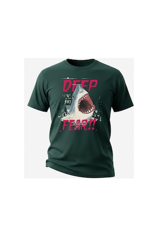 Urbantrendstore Unisex Deep Fear Köpekbalığı Tatil Oversize Fit Rahat Geniş Salaş T-shirt Günlük Tişört Yeşil