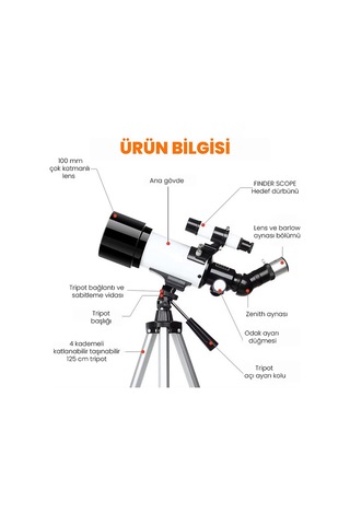 Büro Ev Ofis Yazlık Kamp Hediyesi İçin Zenith-barlow X2 Lensli Hd Tripot Çantalı Teleskop