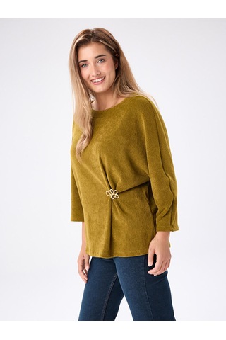 Faik Sönmez Beli Broş Detaylı 3/4 Kol Örme Tunik W27tnk012 Uw27tnk012196 Matcha