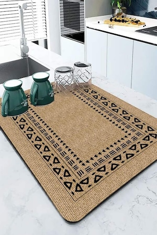 Bej Hasır Görünümlü Microfiber Bulaşık Kurutma Matı Mm019n11