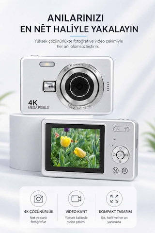 Taşınabilir Kompakt Kamera - 16x Dijital Zoom & Dahili Flaş Beyaz