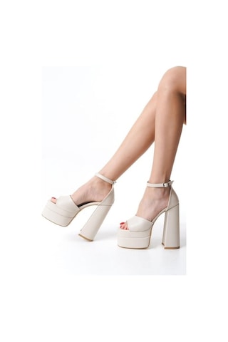 Asmi Shoes Kadın Wilma Bej Tek Bantlı 15 Cm Çift Platform Topuklu Ayakkabı Bej