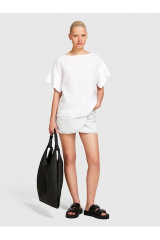Sisley %100 Keten Rahat Kesim Kayık Yaka Bluz Kadın Beyaz Bluz - 324p5bmllq06r