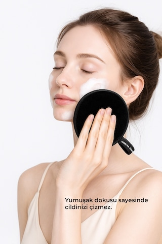 2 Li Set Tekrar Kullanılabilir Makyaj Temizleme Pedi Nazik Temizleme, Yıkanabilir Siyah