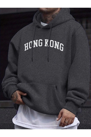 Tarzsokak Hong Kong Letter Yaratıcı Baskılı Unisex Kazaklar Polar Sonbahar Kazak Günlük Sokak Spor Giyi Antrasit