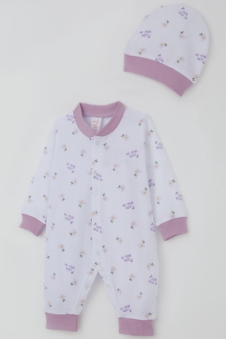 Breeze Kız Bebek Tulum Çiçek & Yazı Desenli 0-6 Ay, Beyaz