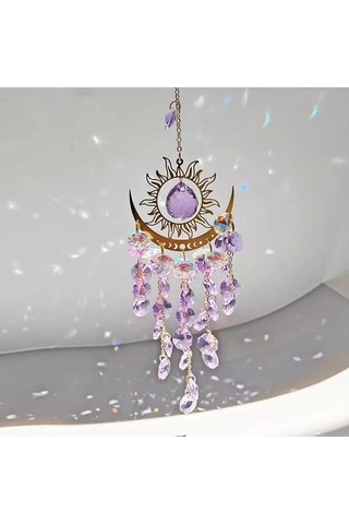 Yunboo K9 Kristal Güneş Tutucu Asağı - Mor Renkli Ev Dekoru, Işık Gölge Desenleri Yaratır, 38cm/84g