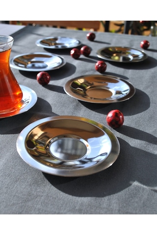 6'lı Paslanmaz Çelik Gümüş Çay Tabağı 10 Cm Çay Tabak Gümüş