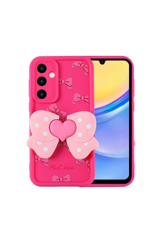 Samsung Uyumlu Galaxy A15 Kılıf Kamera Korumalı Figür Tasarımlı Zore Kapya Kapak Pembe Koyu