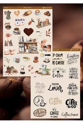 4'lü Kahve Temalı 12 17 Cm Sticker Seti/bullet Journal, Scrapbook, Ajanda, Planlayıcı, Defter Için Diğer