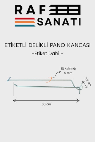 Etiketli Delikli Pano Kancası 30 Cm 25 Adet Tel Askı Kancası Delikli Panel Raf Askısı Fon Kancası Etiketli Metalik