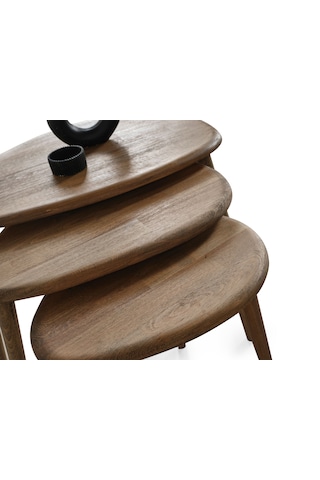 Masif Doğal Ahşap Zigon Sehpa 3'lü Set, Modern Ceviz Yan Sehpa