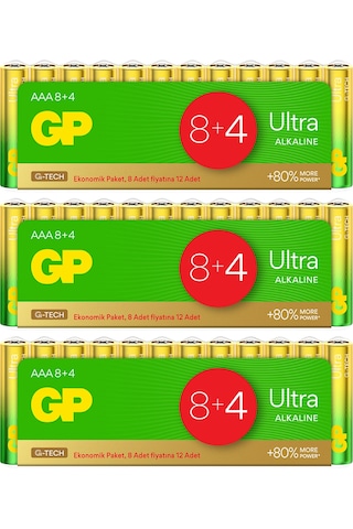 GP Batteries G-TECH Ultra Alkalin İnce LR03 – AAA Boy 1.5v Pil 36 Adet
