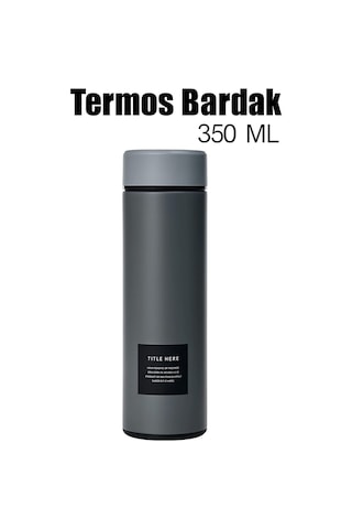 Paslanmaz Çelik Termos Su Şişesi 350ml Vakumlu Kapak Gri İthal Ürün Gri
