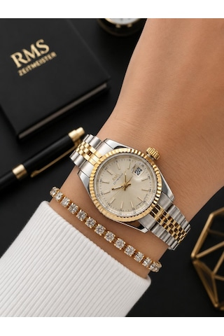 Rms Romanson Vintage Mini Kasa Özel Kordon 2 Yıl Garantili 3 Atm Kadın Kol Saati+bileklik A2145.45 Gümüş - Sarı