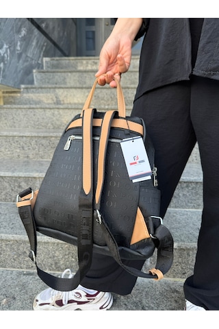 Just Polo Kadın Siyah Camel Büyük Boy Sırt Çantası