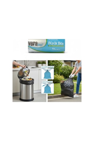 Vera Plast 65 80 Büyük Boy Çöp Poşeti Siyah 10'lu Koli İçi 50 Rulo