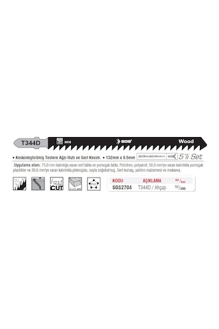 Sgs2704 - T344d Dekupaj Ağzı Ahşap Kesme Ucu 132mm X 9.5mm 5 Adet