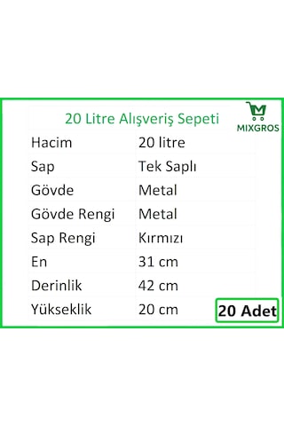 Tel Market Alışveriş El Sepeti 20 Litre 20 Adet Metal