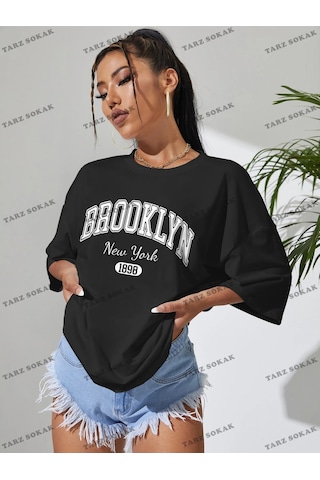 Adrift 1898 New York Baskılı Oversize Kalıp Unisex T-shirt Siyah