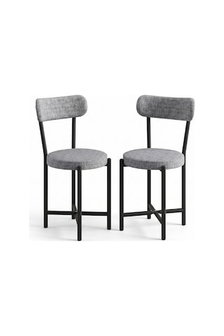 Sandalye 2 Adet Keten Kumaş Metal Ayak Modern Mutfak Sandalyesi Cafe Balkon Ofis Teddy 9812 Gri Çok Renkli