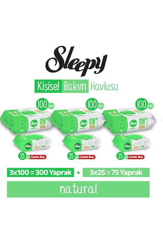 Sleepy Natural Kişisel Bakım Havlusu 3x100 300 Yaprak + Çanta Boy 3x25 75 Yaprak