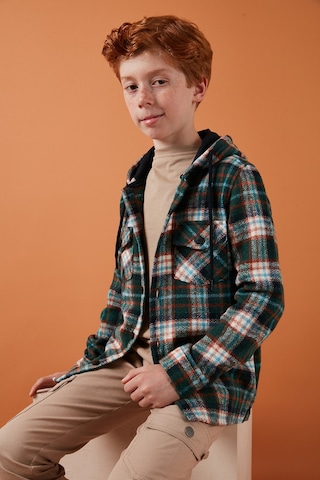 Lela Kapüşonlu Çift Cepli Ekoseli Kışlık Oduncu Erkek Çocuk Gömlek Cf24W81778 Kiremit-Yeşil