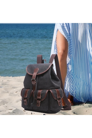 Suntek Kanvas Sırt Çantası Okul Yürüyüş Satchel Çanta Siyah