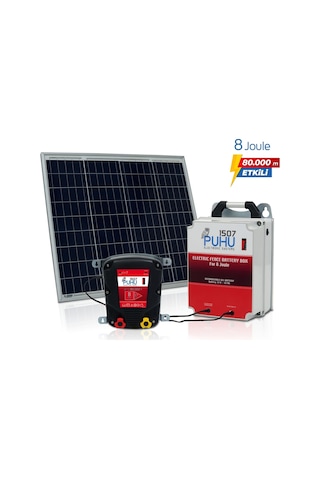 Puhu Güneş Enerjili Elektrikli Çit Cihazı 8 Joule 60w Panel + 12v/42ah Jel Akü