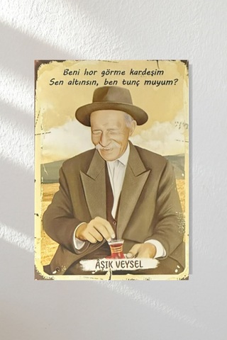 "aşık Veysel" Ahşap Poster Üçlü Set 20 15 Cm - 593174806