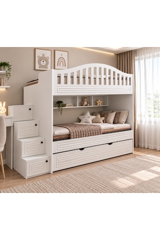 Imperium Yavrulu Tamamen Mdf Membranlı Fonksiyonel Merdivenli Ranza Byz 2 90 x 190 CM